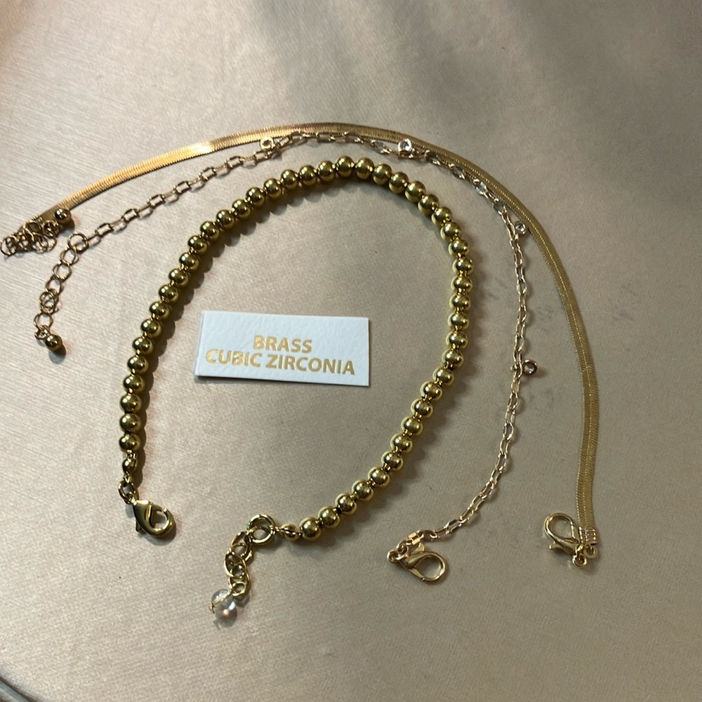 Three new ladies brass cubic zirconia, anklets, ankle bracelets